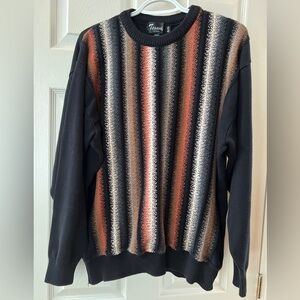 Tosani Vintage Striped Crewneck Sweater - Black, Orange, and Cream XL